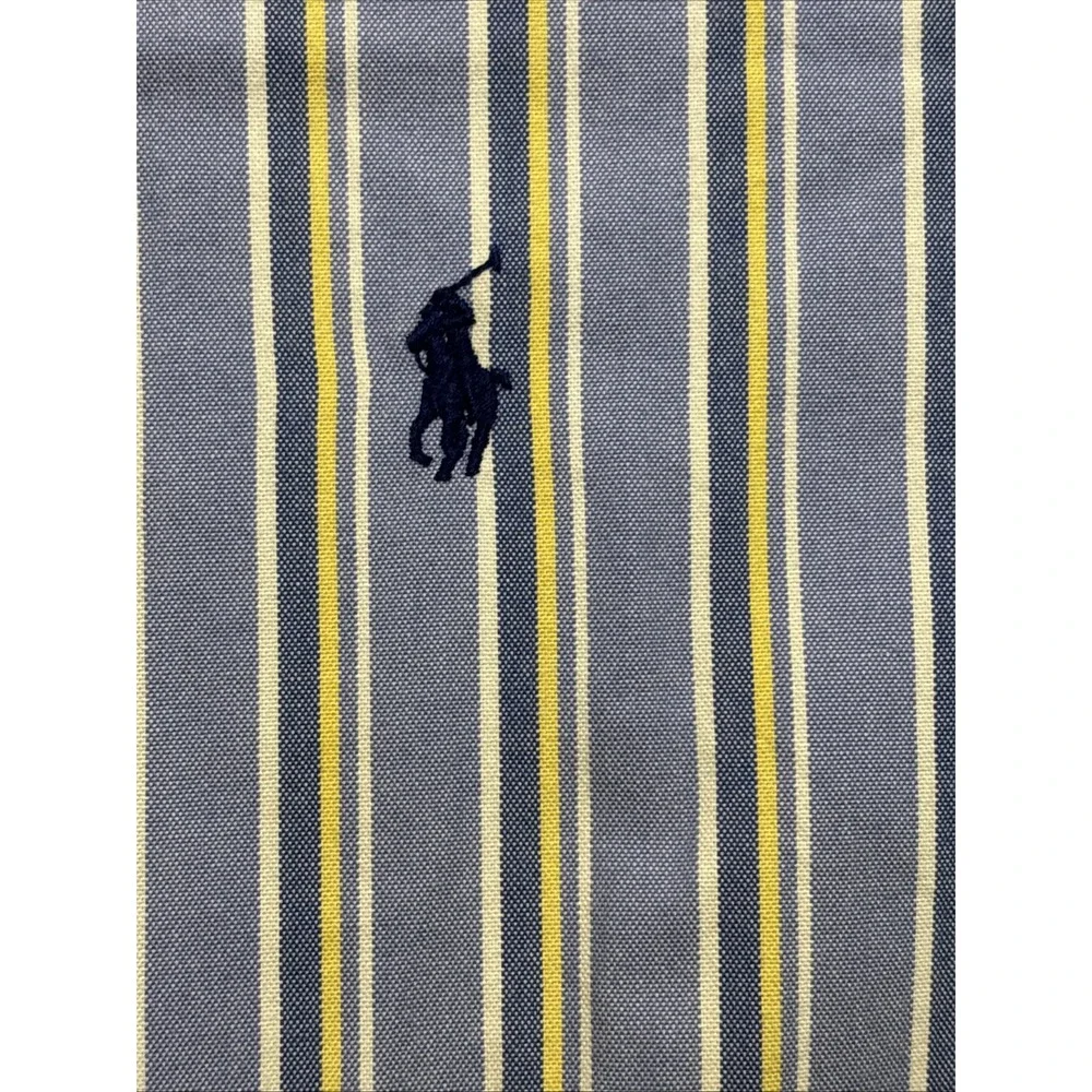 Polo Ralph Lauren Shirt Men 17 1/2 34/35‎ Blue Yellow Striped Button Down Preppy